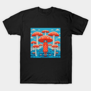 Red and Blue Retro Psychedelic Mushroom T-Shirt